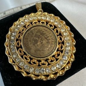 Indian head penny pendant with rhinestones